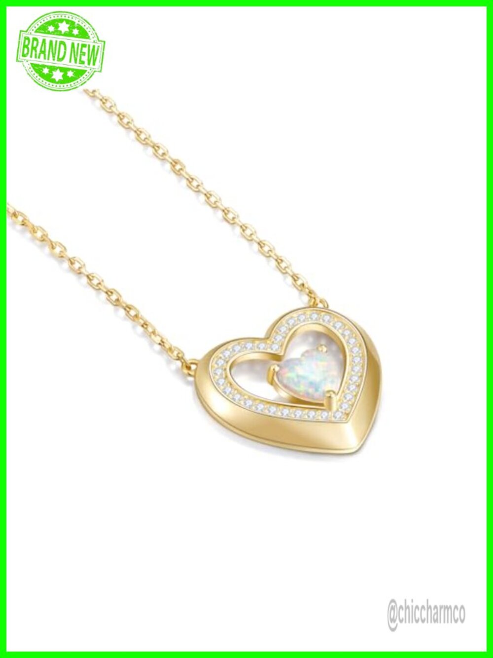 Heart Birthstone Pendant Necklace 14K Gold Plated 925 Silver
